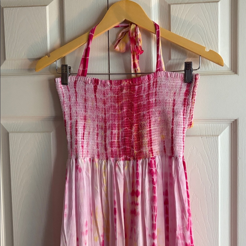 ASA KAFTANS Venice Abbott Kinney Pink Tie-Dye Halter Maxi Dress - Picture 7 of 13
